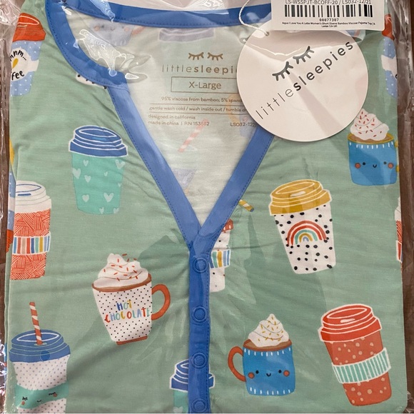 🚩SOLD🚩New! Little Sleepies Aqua I Love You A Latte Bamboo Pajama Top - NWT - Picture 4 of 7
